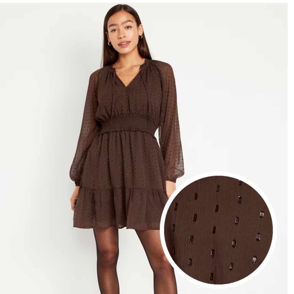 OLD NAVY Waist-Defined Shine Mini Dress Brown Sparkle Crinkle Fabric Sz XLT